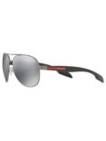 Prada Linea Rossa PS 53PS Aviator Sunglasses, Black/Mirror Grey