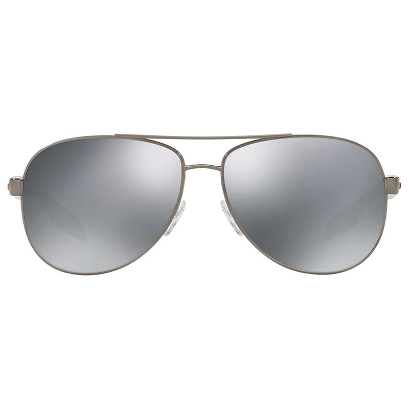 Buy Prada Linea Rossa PS 53PS Aviator Sunglasses, Black/Mirror Grey Online at johnlewis.com