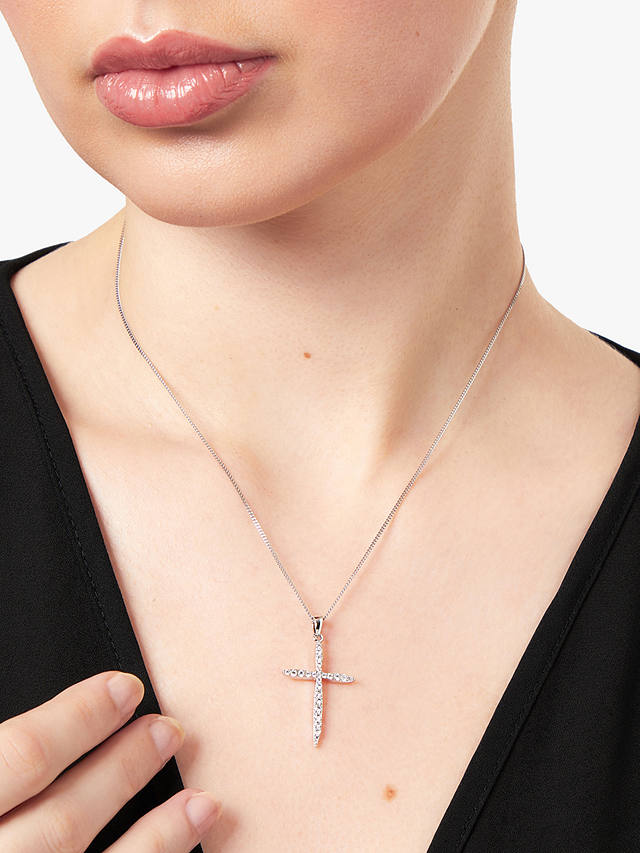 Jools by Jenny Brown Cubic Zirconia Cross Necklace, Silver
