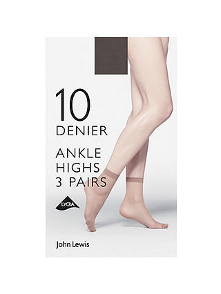 John Lewis 10 Denier Ankle High Socks, Pack of 3