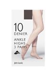 John Lewis 10 Denier Ankle High Socks, Pack of 3, Nude