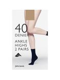 John Lewis 40 Denier Ladder Resist Opaque Ankle Socks, Pack of 2, Camel