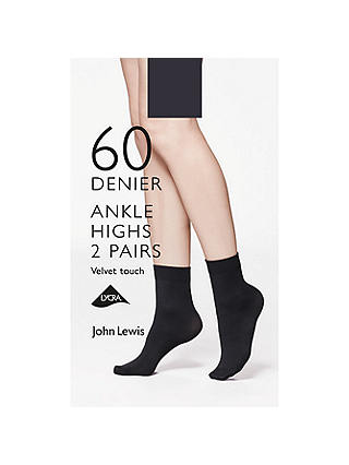 John Lewis & Partners 60 Denier Velvet Touch Ankle Socks, Pack of 2, Black
