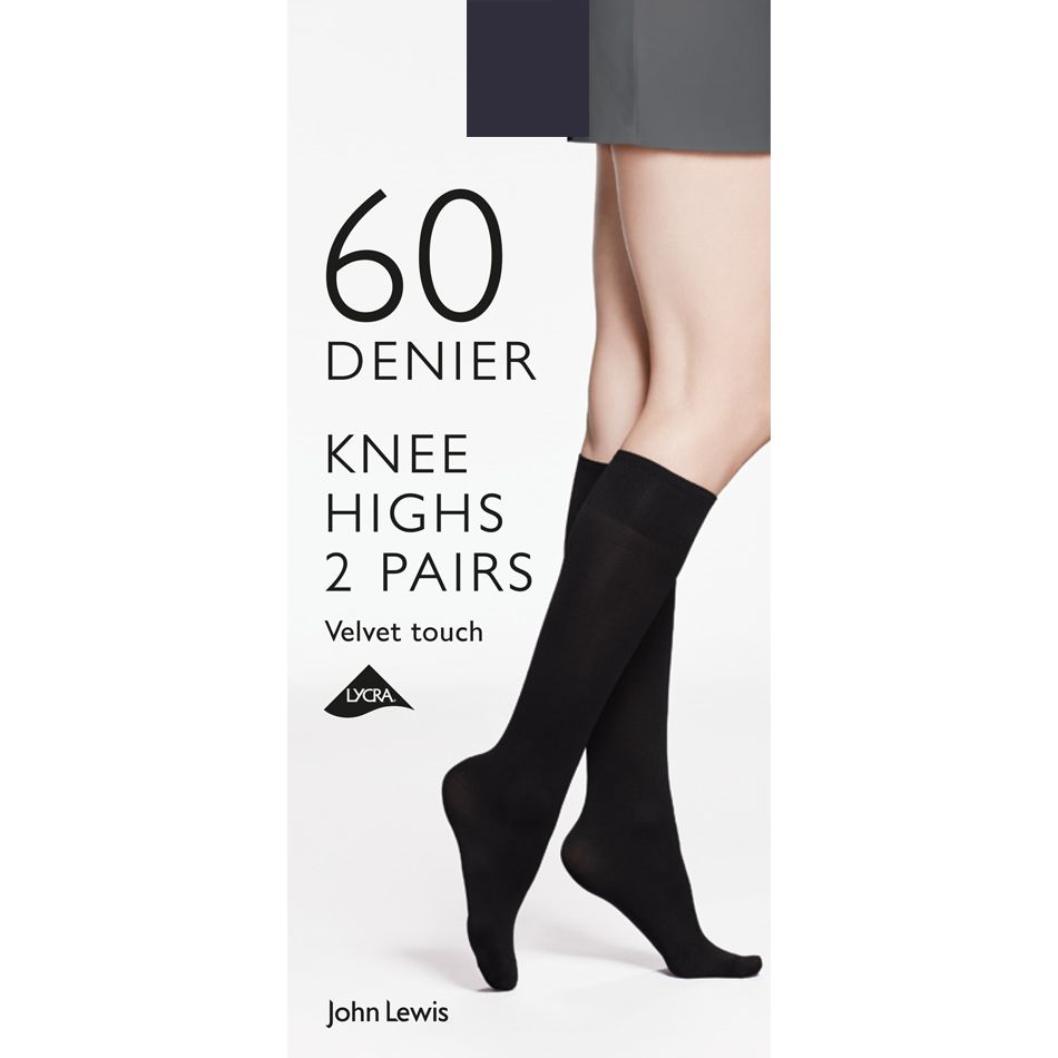 John Lewis & Partners 60 Denier Velvet Touch Knee High Socks, Pack of 2