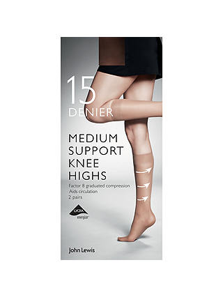 John Lewis 15 Denier Medium Support Knee High Socks, Pack of 2