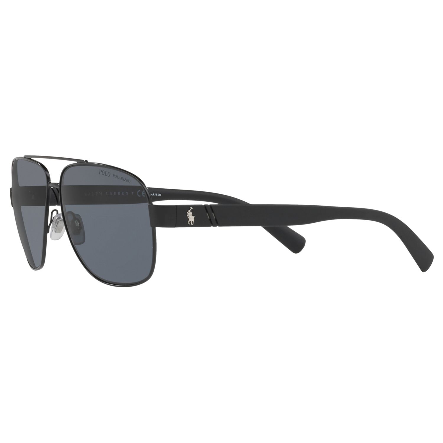 Polo Ralph Lauren PH3110 Men's Polarised Aviator Sunglasses, Black/Grey