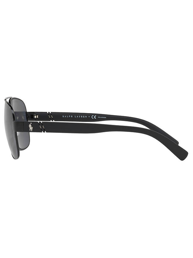 Polo Ralph Lauren PH3110 Men's Polarised Aviator Sunglasses, Black/Grey