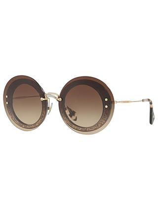 Miu Miu MU 10RS Round Sunglasses, Havana/Brown Gradient