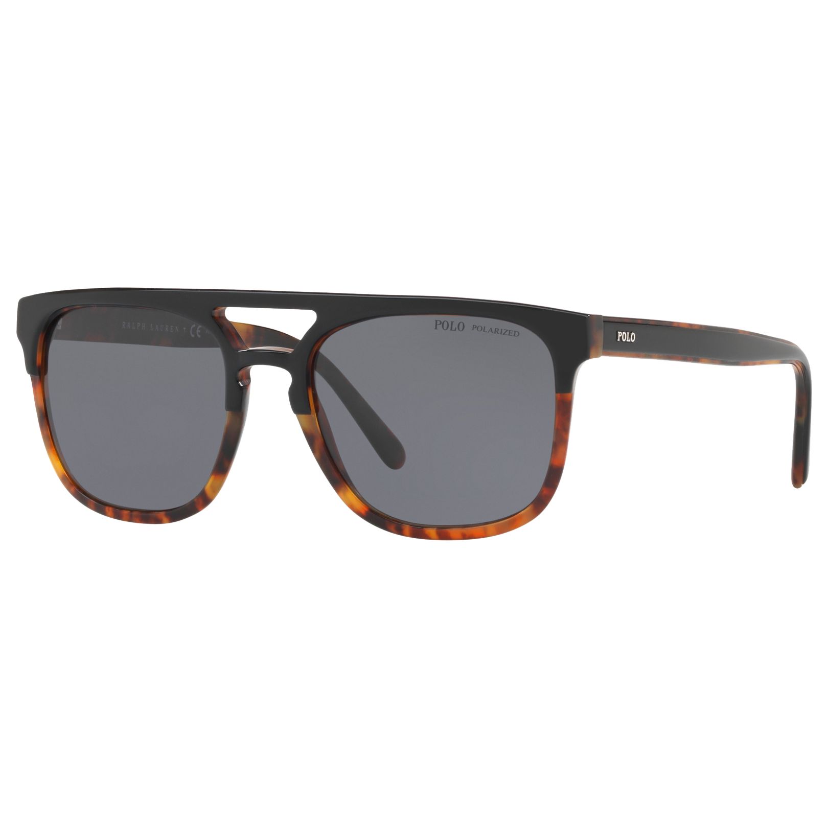 Polo Ralph Lauren PH4125 Men's Polarised D-Frame Sunglasses, Tortoise/Grey