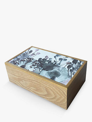 Croft Collection Wooden Oak Jewellery Box with Flower Print Lid