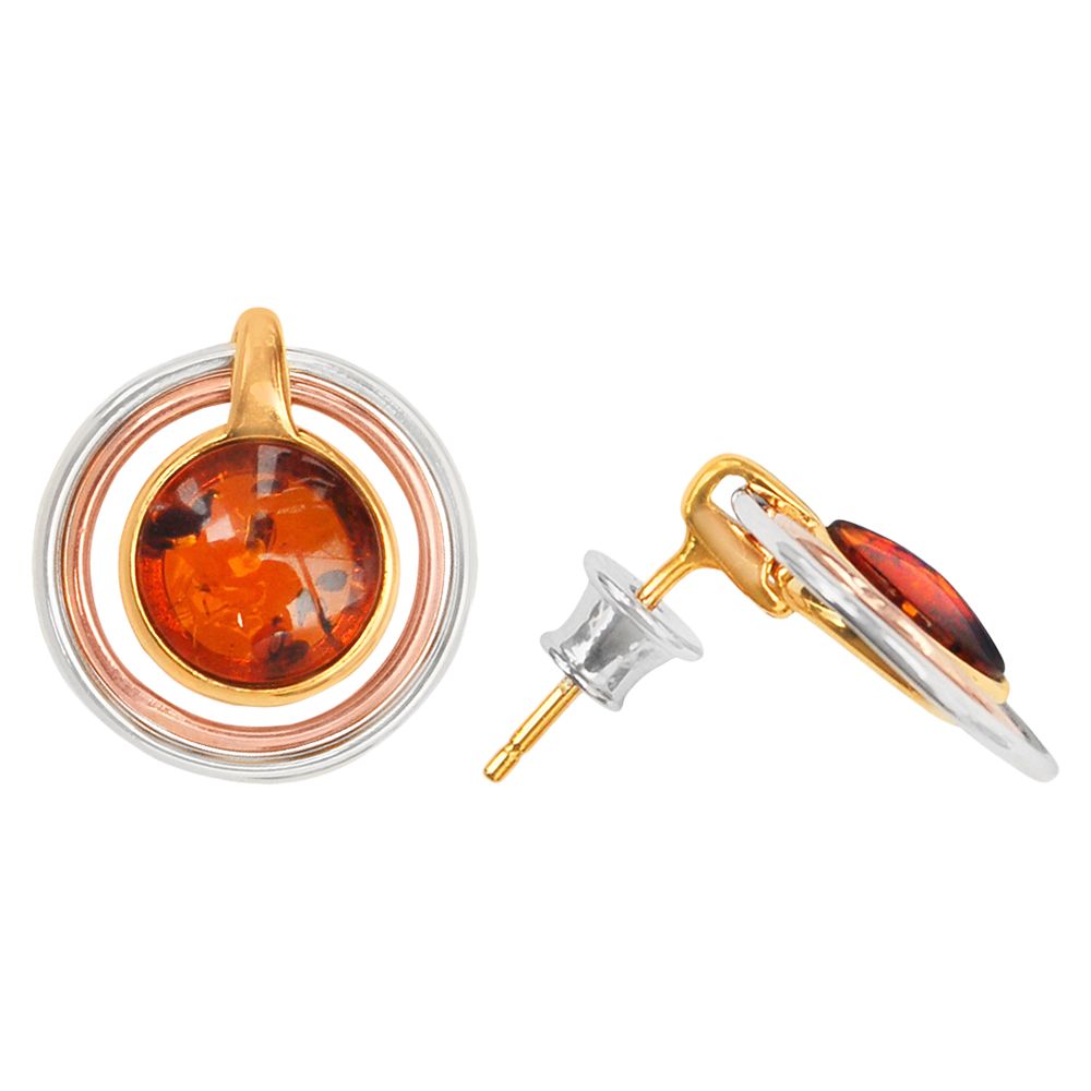 Goldmajor Sterling Silver Baltic Amber Circle Stud Earrings, Cognac