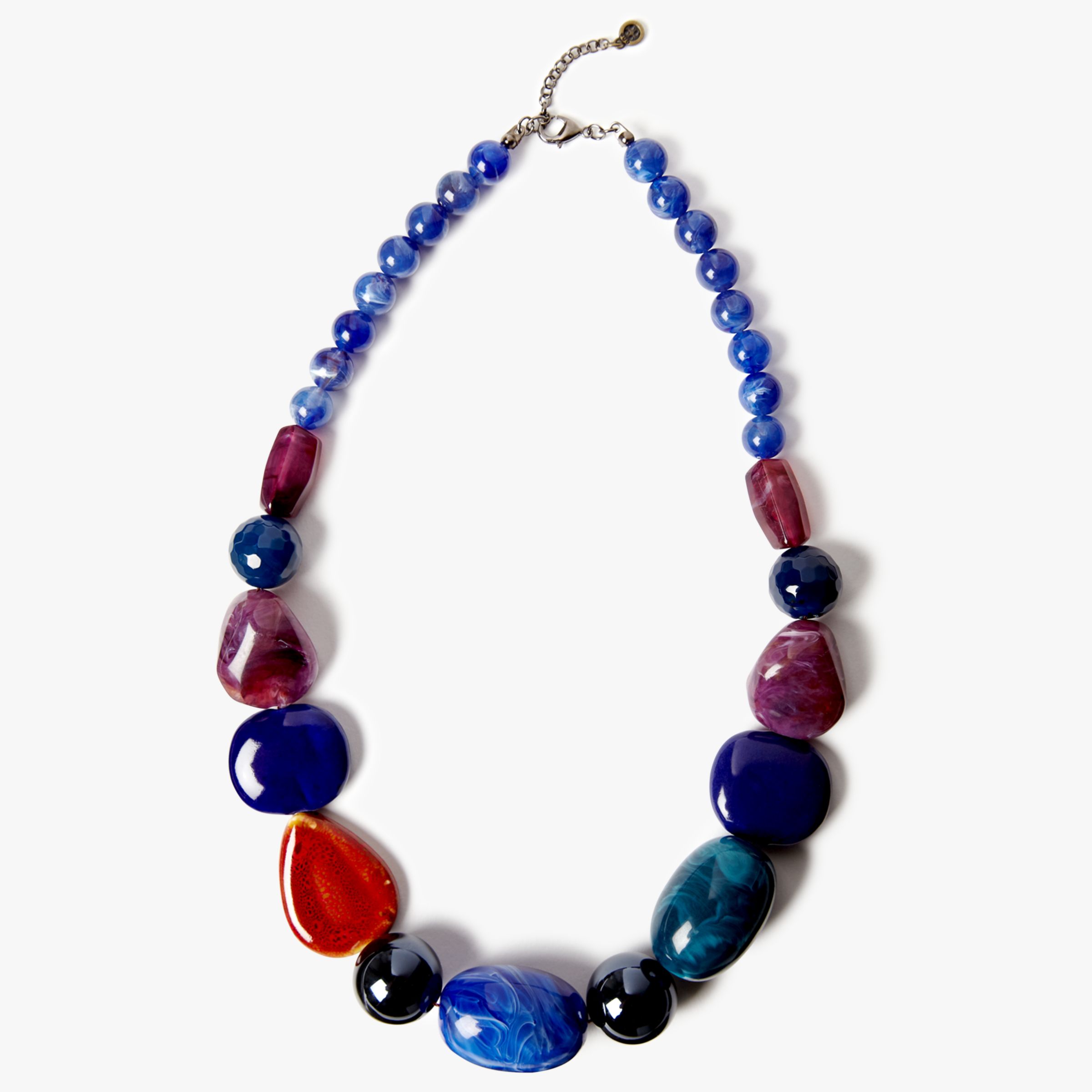 One Button Beaded Statement Necklace, Deep Blue/Multi