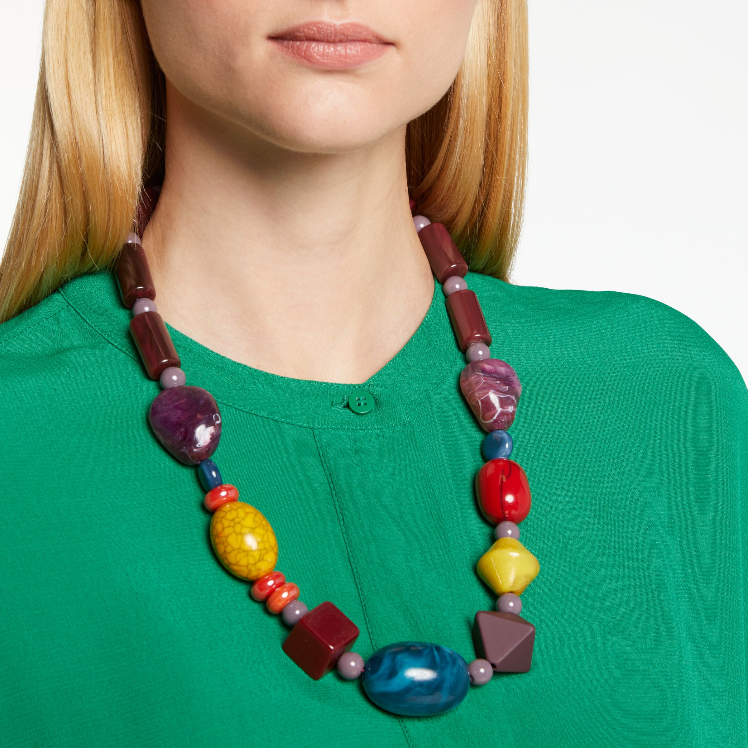 One Button Long Beaded Necklace, Multi