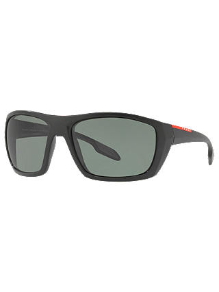 Prada Linea Rossa PS 06SS Polarised Rectangular Sunglasses, Black/Grey