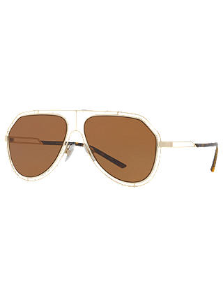 Dolce & Gabbana DG2176 Open Frame Aviator Sunglasses, Gold/Brown