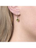 E.W Adams 9ct White Gold Peridot Teardrop Drop Earrings, Green