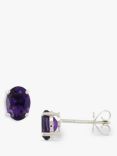 E.W Adams 9ct White Gold Oval Stud Earrings, Amethyst