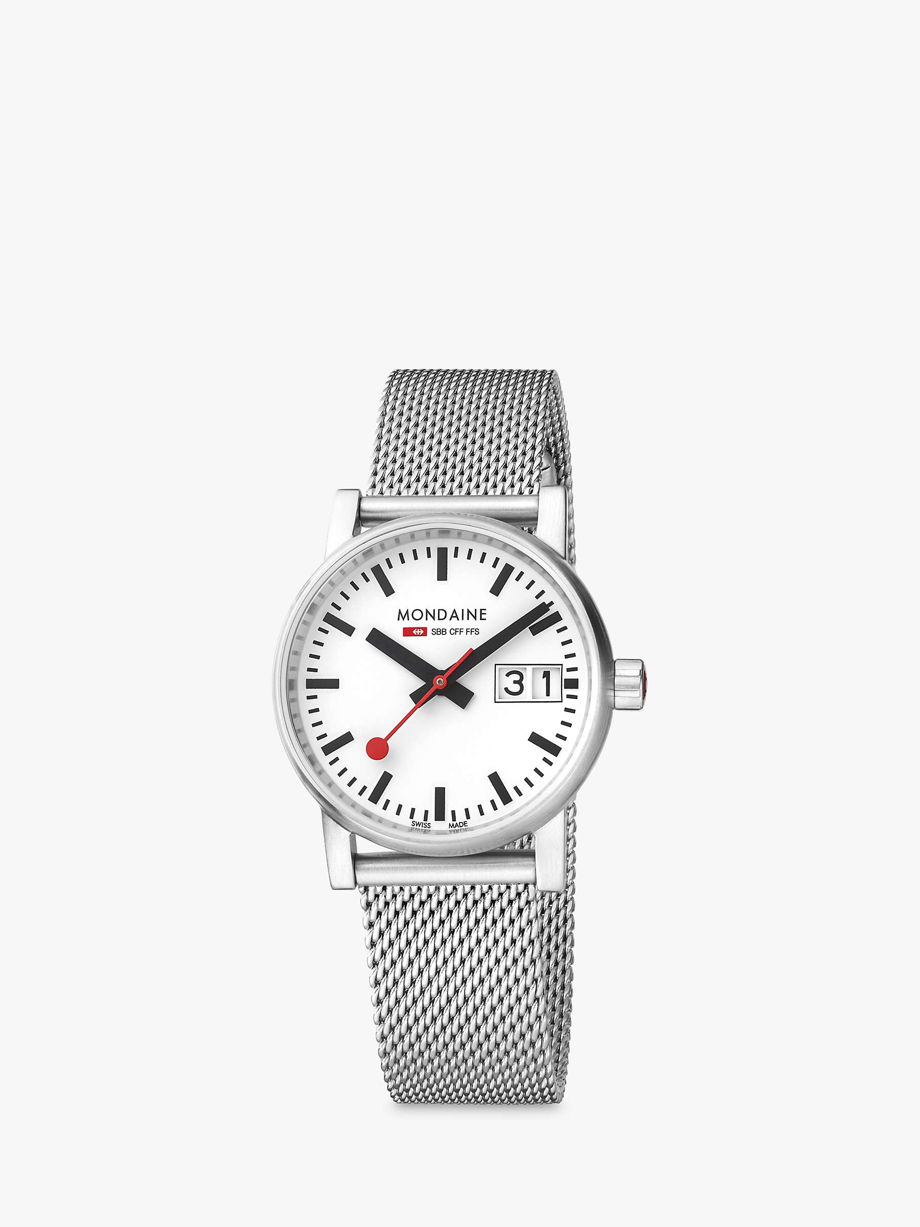Buy Mondaine Women's MSE.30210.SM Evo 2 Date Mesh Bracelet Strap Watch, Silver/White Online at johnlewis.com