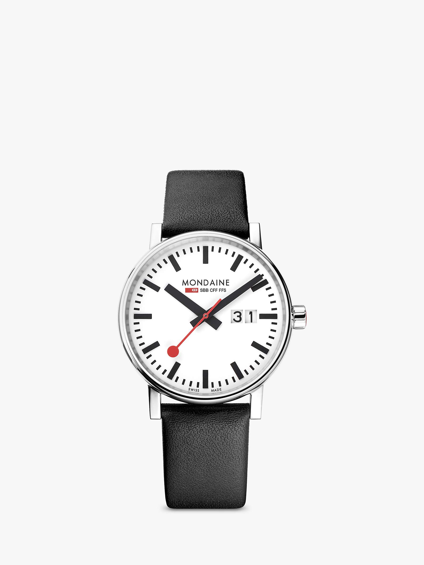 Buy Mondaine MSE.40210.LB Unisex Evo 2 Date Leather Strap Watch, Black/White Online at johnlewis.com