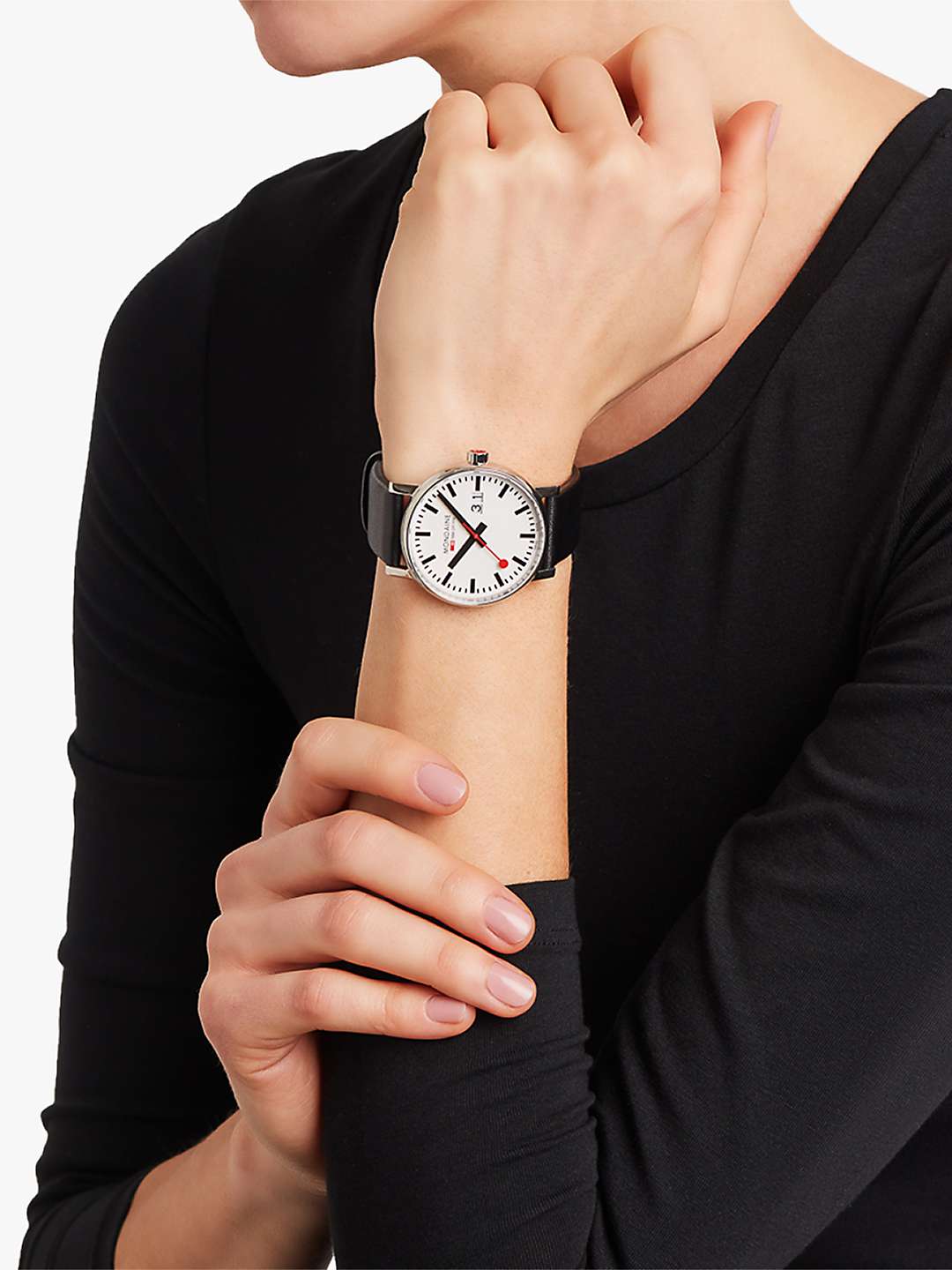 Buy Mondaine MSE.40210.LB Unisex Evo 2 Date Leather Strap Watch, Black/White Online at johnlewis.com