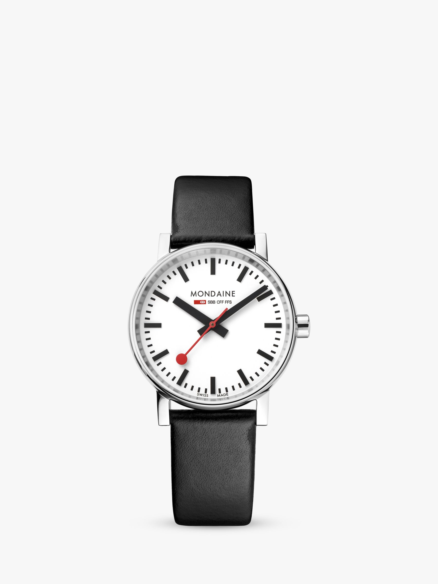Mondaine Unisex Evo 2 Leather Strap Watch, Black/White MSE.35110.LB