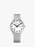 Mondaine MSE.40210.SM Unisex Evo 2 Date Mesh Bracelet Strap Watch, Silver/White