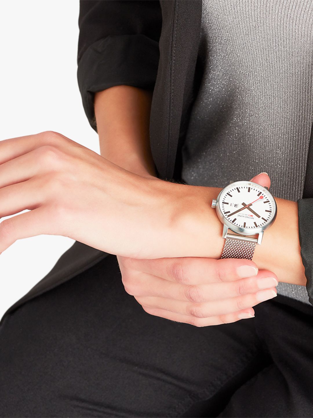 Buy Mondaine MSE.40210.SM Unisex Evo 2 Date Mesh Bracelet Strap Watch, Silver/White Online at johnlewis.com