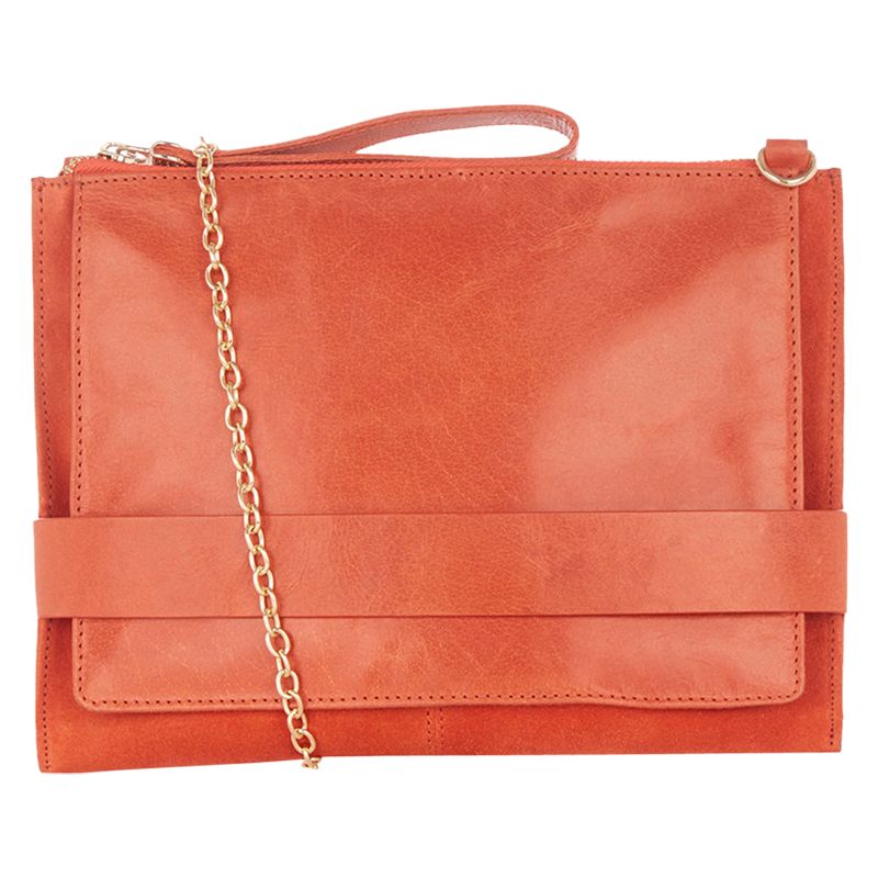 Oasis Leather Across Body Clutch Bag, Mid Orange at John Lewis & Partners