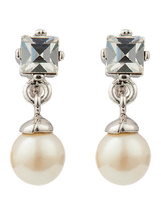 Susan Caplan Vintage 1980s Nina Ricci Delicate Silver Plated Faux Pearl and Swarovski Crystal Drop Earrings, Silver/White