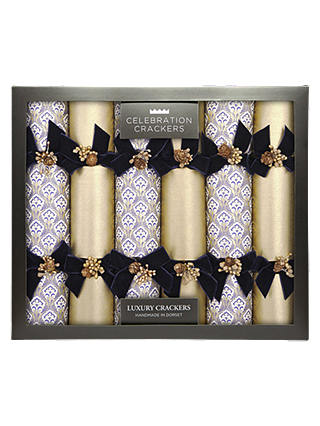 Celebration Crackers Luxury Handmade Damask Christmas Crackers, Pack of 6, Gold/Blue