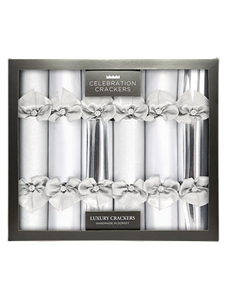 Celebration Crackers Luxury Handmade Diamante Christmas Crackers, Pack of 6, Silver