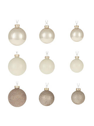 John Lewis Mixed Glass Baubles, Box of 42, Champagne