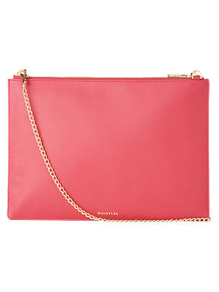 Whistles Matte Leather Chain Clutch Bag, Raspberry