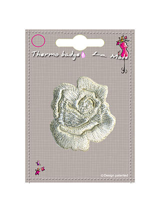 La Stéphanoise Small Rose Iron On Patch, Silver