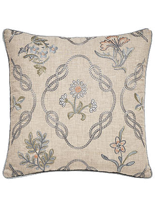 Morris & Co. Strawberry Thief Embroidered Cotton Cushion, Slate