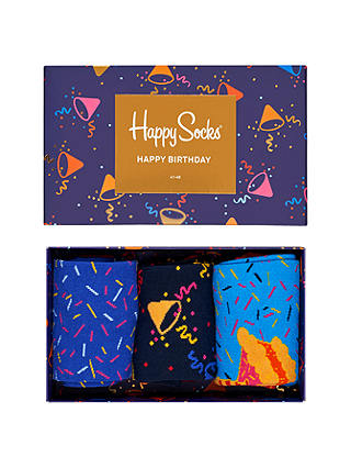 Happy Socks Happy Birthday Sock Musical Gift Box, One Size, Pack of 3, Blue/Multi