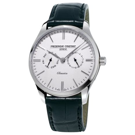 Frédérique Constant FC-259ST5B6 Men&#39;s Classics Day Date Leather Strap Watch, Black/White at John ...