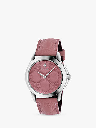 Gucci YA1264030 Unisex G-Timeless Signature Leather Strap Watch, Pink