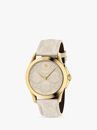 Gucci YA1264033 Unisex G-Timeless Leather Strap Watch, Cream