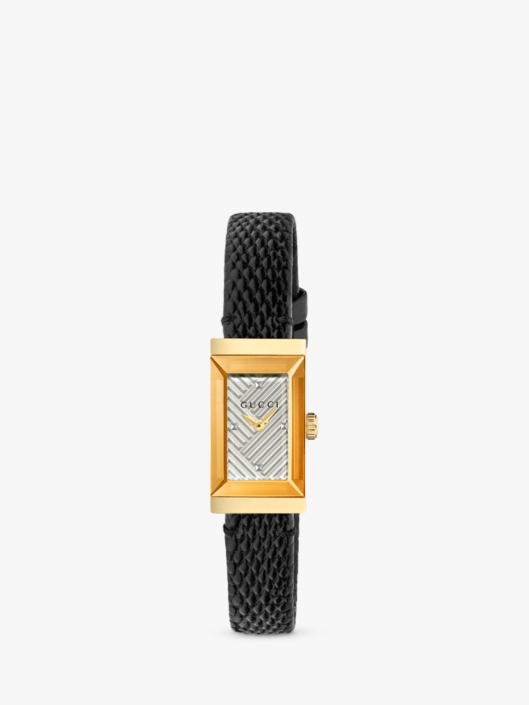 Gucci YA147507 Women's G-Frame Rectangular Leather Strap Watch, Black/White