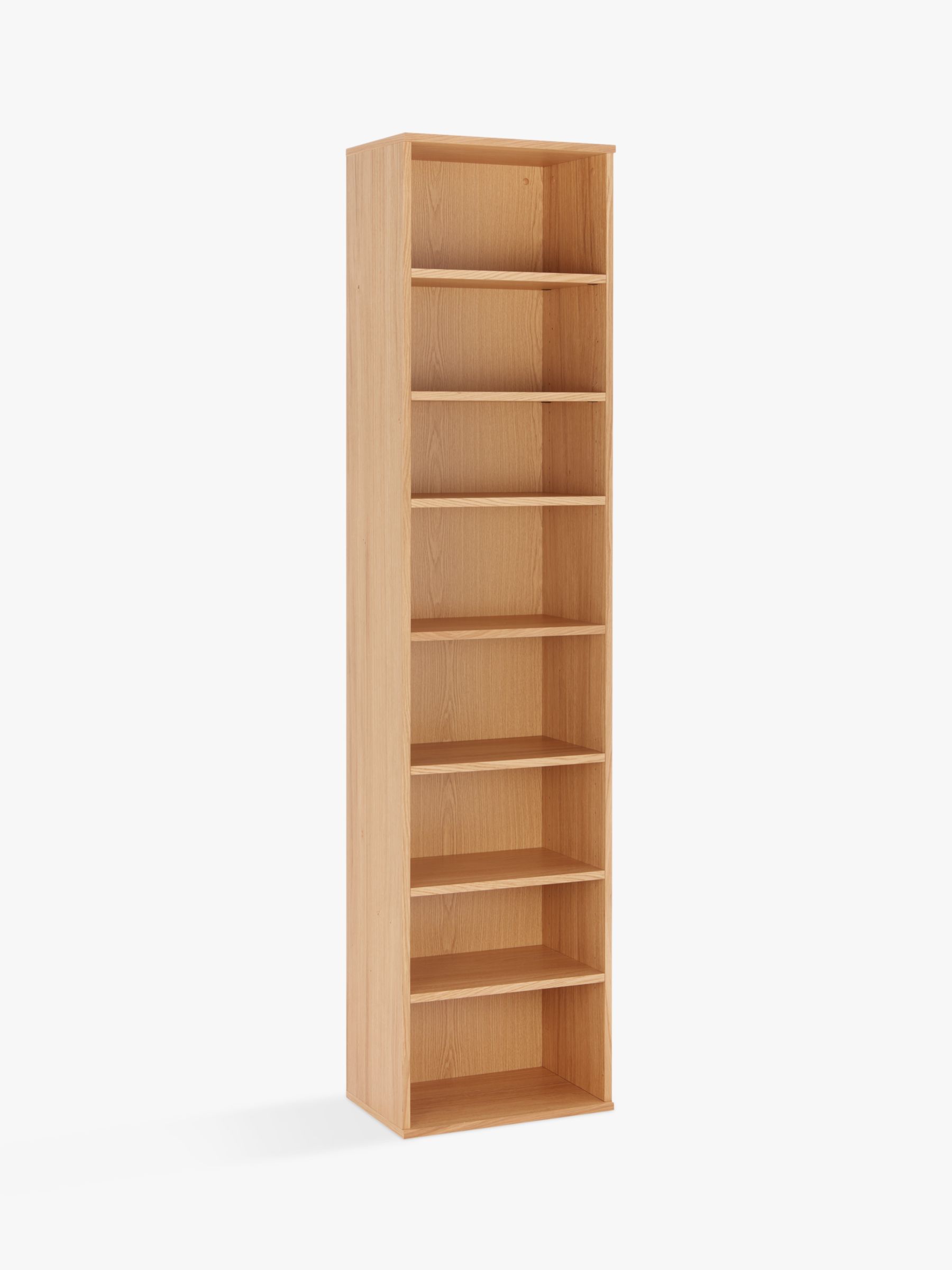 John Lewis Partners Abacus Narrow 7, Slim Oak Bookcase With Adjustable Shelves