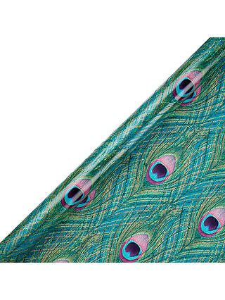 John Lewis & Partners Peacock Feathers Glitter Gift Wrap, 3m