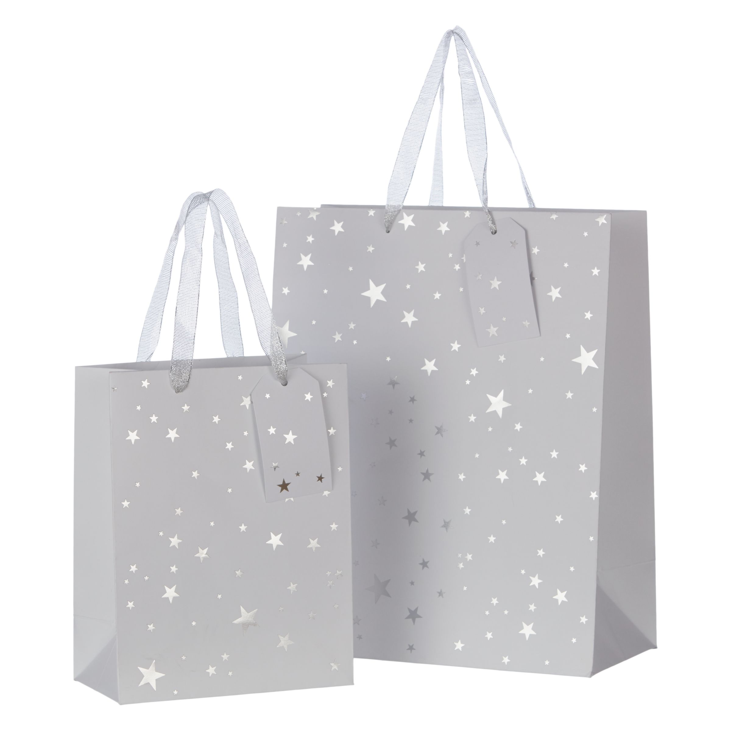 John Lewis & Partners Kraft Silver Stars Gift Bag, Small