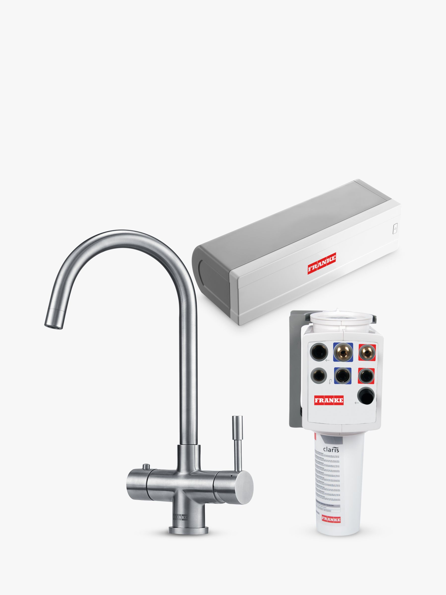 Franke Minerva Helix 1 Lever 3-in-1 Instant Boiling Hot Water Kitchen Mixer Tap, Silk Steel at 