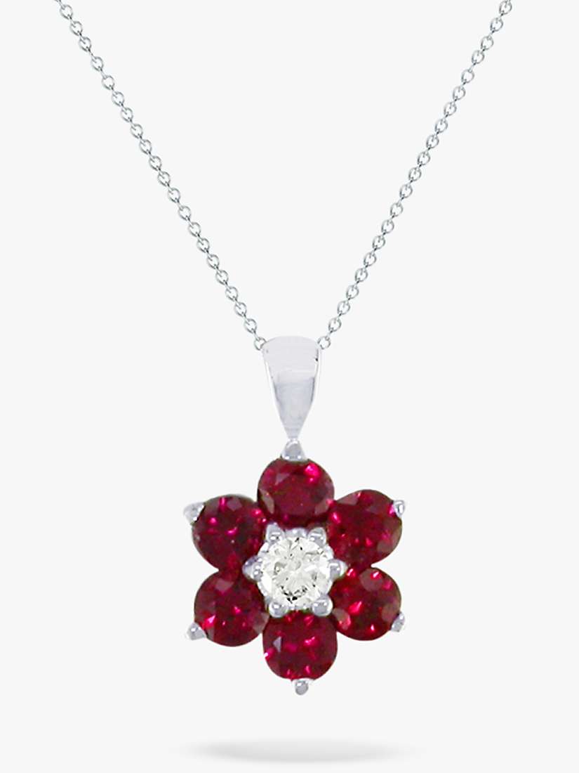 Buy E.W Adams 18ct White Gold Diamond and Ruby Flower Pendant Necklace Online at johnlewis.com