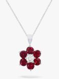 E.W Adams 18ct White Gold Diamond and Ruby Flower Pendant Necklace