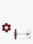E.W Adams 18ct White Gold Ruby and Diamond Flower Stud Earrings, Red