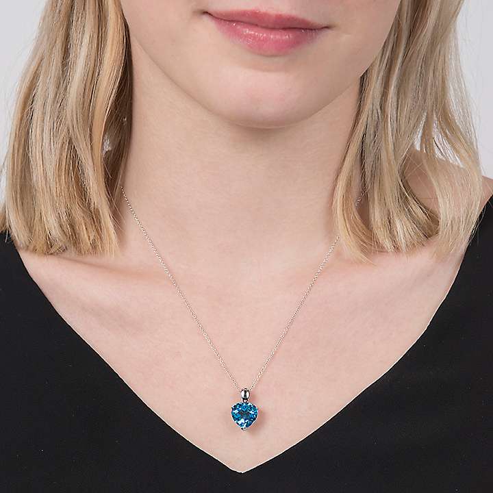 Buy E.W Adams 9ct White Gold Heart Pendant Necklace, Blue Topaz Online at johnlewis.com