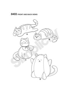 Simplicity Stuffed Plush Cats Sewing Pattern, 8403