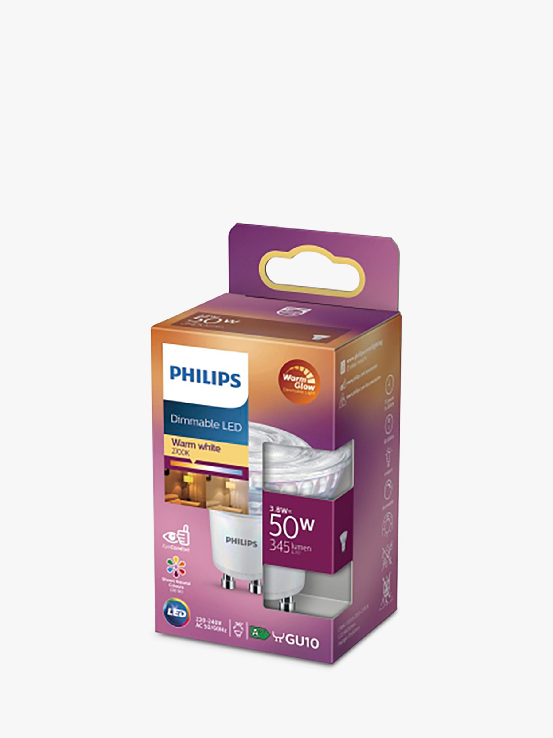 Philips 3.8W LED Warm Glow GU10 Dimmable Light Bulb